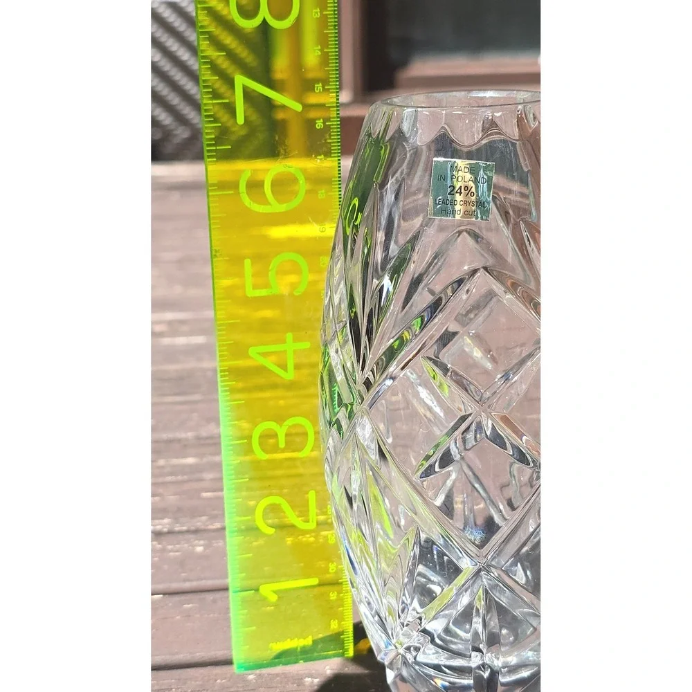 Vintage Hand Cut‎ 24% Leaded Crystal Oval Bud Vase Made in Poland